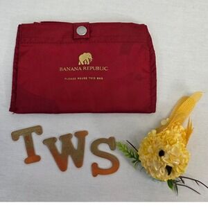 Banana Republic Red Gold Elephant Logo Reusable Packable Nylon Tote Bag Shopper